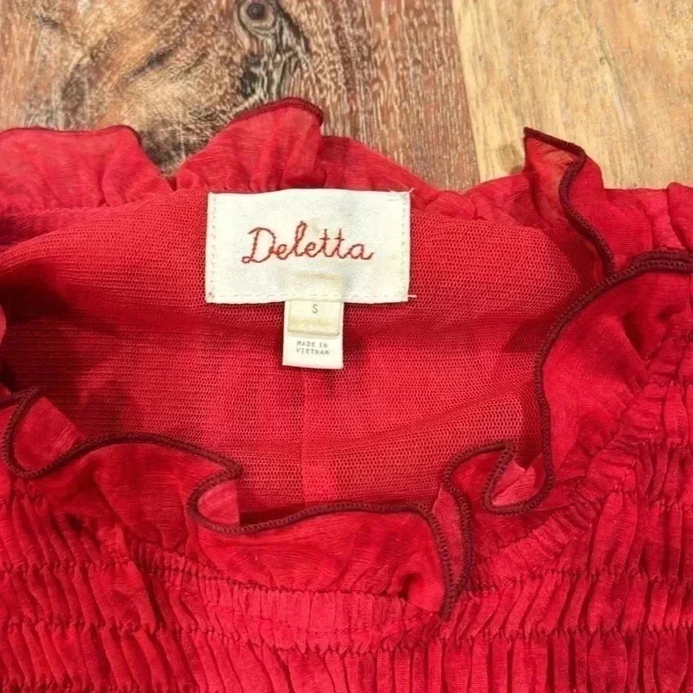 Anthropologie Deletta Sleeveless Top Red Floral Birds size Small